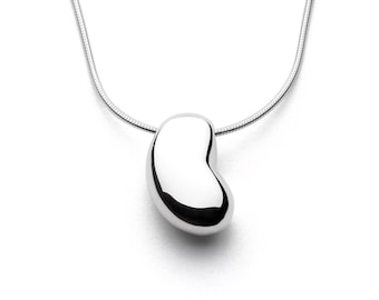 Bean - Handmade Solid Sterling Silver Bean Pendant with Snake Chain by Purplefish Designs Jewellery - Baby Shower Gift - Jellybean Necklace