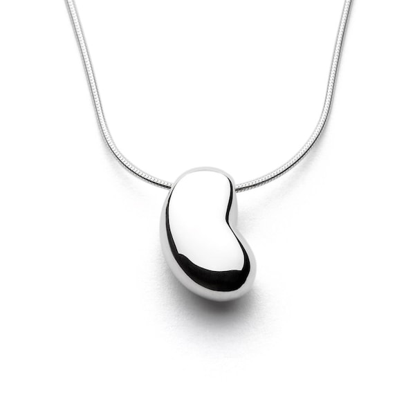 Bean - Handmade Solid Sterling Silver Bean Pendant with Snake Chain by Purplefish Designs Jewellery - Baby Shower Gift - Jellybean Necklace