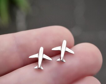 Tiny Plane Studs - Handmade Sterling Silver Airplane Earrings - Purplefish Designs Jewellery - Travel Jewelry - Cabin Crew Gift - Wanderlust