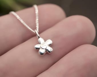 Tiny Flower  - Handmade Sterling Silver Flower Pendant with Fine Chain by Purplefish Designs Jewellery - Layering necklace - Dainty Daisy