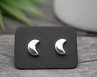 Moon Studs - Handmade Sterling Silver Moon Stud Earrings by Purplefish Designs Jewellery - Celestial Jewelry - Crescent Moons