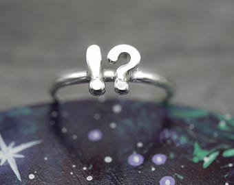 Handmade Sterling Silver Punctuation Ring - Question or Exclamation