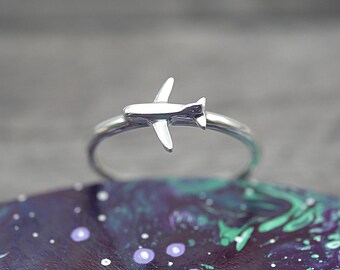 Tiny Plane Ring - Handmade Sterling Silver Aeroplane Ring by Purplefish Designs Jewellery - Travel Gift - Airplane Ring - Gift for Traveller