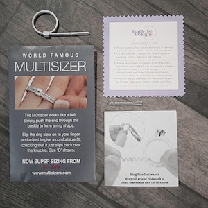 Ring Sizer Kit - Adjustable Ring Sizer - Australian & UK Sizing from A to Z+9 - Polishing Cloth - Ring Size Decreaser - Jewellery Care Card
