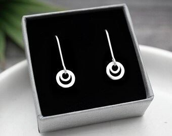Double Silver Loop Earrings - Handmade Sterling Silver Circle Earrings by Purplefish Designs Jewellery - Everyday Lightweight Hook Earrings