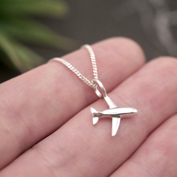 Tiny Plane - Handmade Sterling Silver Aeroplane Pendant with Fine Chain - Purplefish Designs Jewellery - Cabin Crew Gift - Airplane Necklace