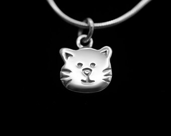 Cat - Handmade Sterling Silver Cat Face Pendant with Snake Chain by Purplefish Designs Jewellery - Kitty Necklace - Animal Jewelry Gift
