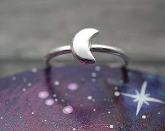 Moon Ring - Handmade Sterling Silver Ring by Purplefish Designs Jewellery - Celestial Ring - Silver Crescent Moon - Minimalist Jewelry