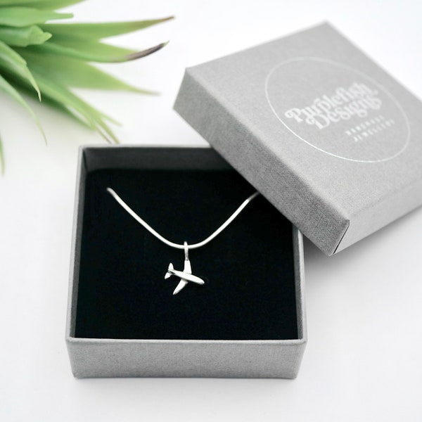 Tiny Plane - Handmade Sterling Silver Aeroplane Pendant on Snake Chain - Purplefish Designs Jewellery - Cabin Crew Gift - Airplane Necklace