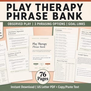 Play Therapy Phrase Bank | SOAP DAP Note Language for Child Therapists | Play to Clinical Documentation Reference | Printable PDF