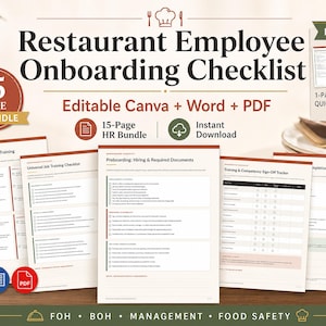 Restaurant Employee Onboarding Checklist | HR Form | New Hire | Small Business | PDF | Canva | Digital Download