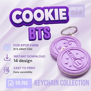 BTS Cookie Sleutelhanger / 3D Print / Paarse Oreo Cookie Sleutelhanger / Oreo x BTS STL-bestand (Fanart) / Hotteok BTS Oreo Cookie / Paarse Oreo