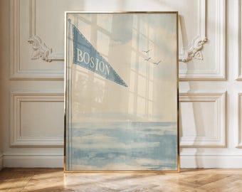 Boston Pennant Flag Coastal Print | Nautical Beach Ocean Artwork