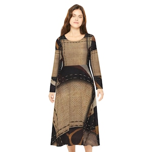 Patchwork Leopard Print Dress, Long Sleeve Dress