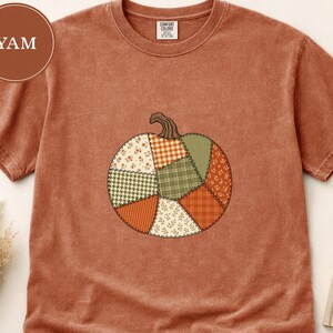 Patchwork Pumpkin Shirt, Faux Quilted Fall Tee, Cottagecore Farmhouse Halloween Top, Cute Pumpkin Sweatshirt