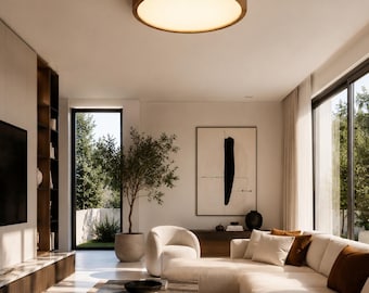 Houten inbouwplafondlamp, Japandi led-plafondlamp, Scandinavische ronde lamp, minimalistische houten plafondlamp