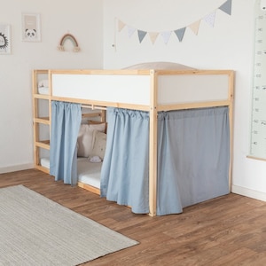 Ikea Kura curtain in blue / 100% cotton / Kura bed curtain available for 3 sides / Ikea Kura Hack / Curtain for Ikea loft bed