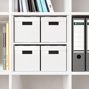 Wkład do półki IKEA Kallax z 4 pudłami kartonowymi / Pudełka do przechowywania Kallax / Pudełka składane z pokrywkami / Zestaw akcesoriów Kallax