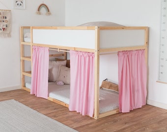 Ikea Kura curtain in pink / 100% cotton / Kura bed curtain available for 3 sides / Ikea Kura Hack / Curtain for Ikea loft bed