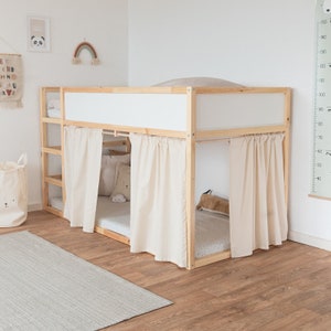 Ikea Kura curtain in beige / 100% cotton / Kura bed curtain available for 3 sides / Ikea Kura Hack / Curtain for Ikea loft bed