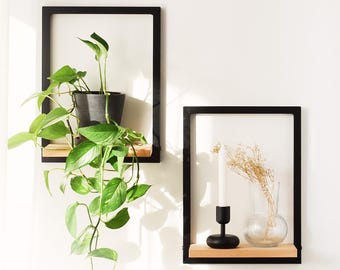Estantería con marco para fotos / Decoración de pared creativa para plantas y otras piezas favoritas / Estantería flotante / Tablero de pared de haya