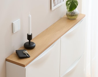Trones Holzplatte Eiche | passgenau für 2 IKEA Schuhschränke nebeneinander | Dekorplatte in Eiche-Optik