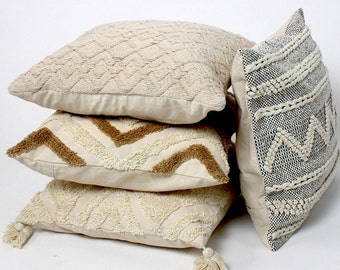 Set di 4 federe Boho 100% cotone in ecru, beige / Federe fatte a mano in stile Boho / Set federe 50 x 50 cm / Boho