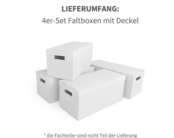 Kallax Box im 4er-Set mit Deckel | stabile Faltboxen aus weißem Pappkarton | ideal für Büro oder Arbeitszimmer