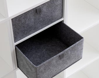 Kallax felt box for half compartment / Kallax storage box for shelf insert with base / Foldable storage boxes / Felt boxes in a set / Grey