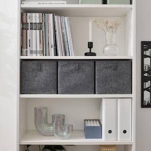Felt box for IKEA Billy bookcase / Stable Billy storage / Foldable storage box / Perfect fit for Billy shelf 28 cm deep / Gray