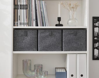 Felt storage box for IKEA Billy bookcase / Sturdy Billy storage / Foldable storage box / Perfectly fits Billy shelf 28 cm deep / Grey