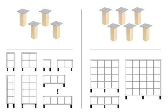  decorluxes Juego de 4 patas Kallax sin terminar para muebles,  patas cortas de mesa, sofá, mesa de café, patas de tocador, juego de 4 pies  de moño, sin accesorios (3 pulgadas) 