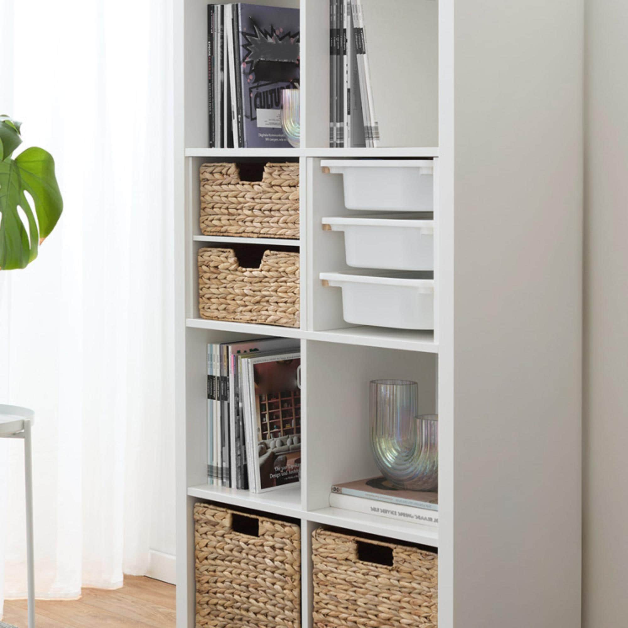 Mangata Kleine canvas opbergdoos, stoffen opbergmand met handgrepen voor kasten, planken, kleding, speelgoed (opvouwbaar, licht kaki wit