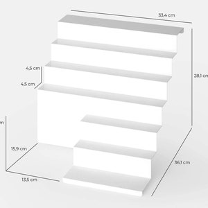 Einzelansicht von einem Kallax Einsatz für Tonie Figuren mit Aussparung für eine Toniebox mit entsprechenden Maßangaben.