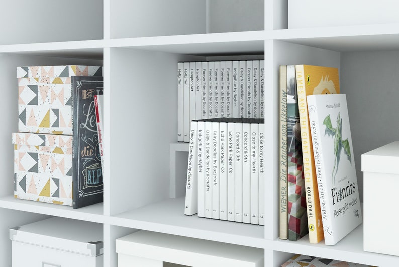 Regalfach Einsatz für DVDs und Blu-rays für ein weißes Ikea Kallax Regal, das doppelten Platz bietet.
