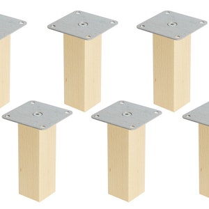 6 lange quadratische Möbelfüße aus Buchenholz für das Ikea Kallax Regal.