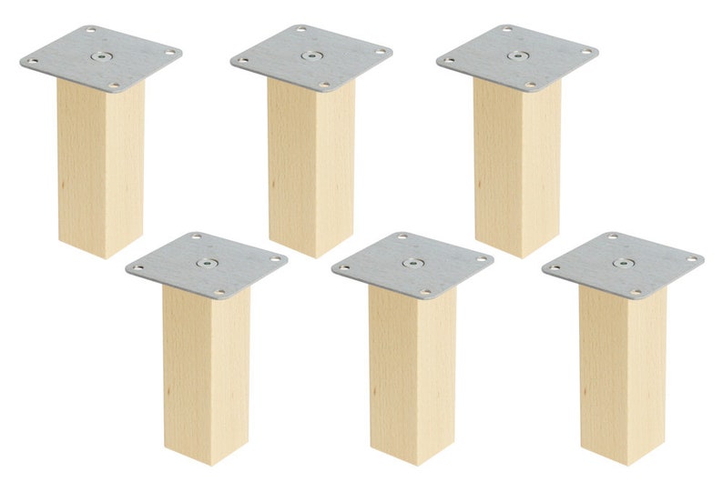 6 lange quadratische Möbelfüße aus Buchenholz für das Ikea Kallax Regal.