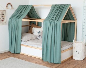 2er-Set Ikea Kura Baldachin / Betthimmel aus 100% Baumwolle / grün / für Ikea Kinderbett / Hausbett