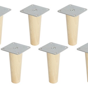 6 lange konische Möbelfüße aus Buchenholz für das Ikea Kallax Regal.