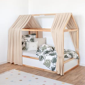 Kura Baldachin / Betthimmel für IKEA Kura Bett / Musselin, beige / Hausbett Deko / Kura Vorhang einzeln oder 2er-Set