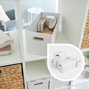Kallax Box im 4er-Set mit Deckel | stabile Faltboxen aus weißem Pappkarton | ideal für Büro oder Arbeitszimmer
