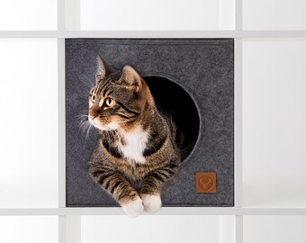 Felt cat cave for Kallax shelves / Sleeping place for cats and small dogs / Foldable / Stable / Removable base / Entrance: Ø 20 cm