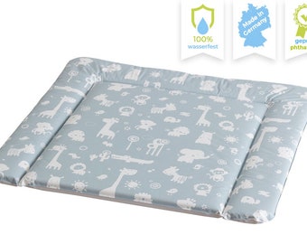 Wickelauflage Wickelunterlage abwaschbar 77 x 73 cm für Ikea Wickelkommode schadstofffrei Zootiere blau grau