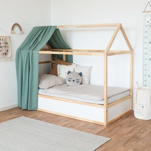 IKEA Kura Baldachin / Betthimmel aus 100 % Baumwolle / Grün / Ideal für IKEA Kura Kinderbett / Vorhang für Hausbett