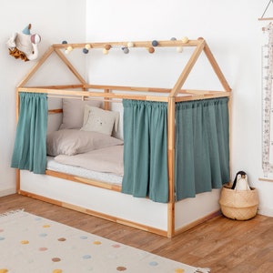 IKEA Kura Vorhang Musselin in Grün / 100 % Musselinstoff / Passgenau für Hochbett und Flachbett / IKEA Kura Hack