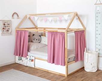 Ikea Kura Vorhang aus Musselin / Passgenau für Hochbett und Flachbett / Rosa Musselinstoff / Ikea Kura Hack / Alle 3 Seiten erhältlich