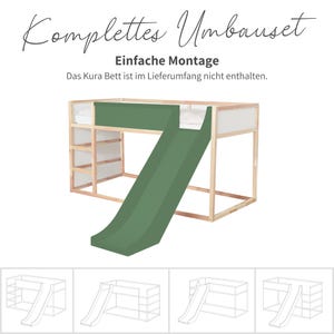 Eine technische Zeichnung einer Kura Rutsche für das IKEA Hochbett für Kinder.