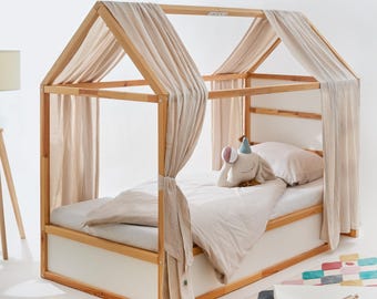 Kura canopy/bed canopy for IKEA Kura bed / muslin, beige / house bed decoration / Kura curtain, single or set of 2
