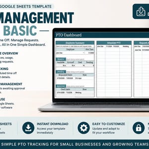 PTO Management Tracker – Grundläggande | Google Sheets-mall | Instrumentpanel för anställdas ledighet och semesteransökningar
