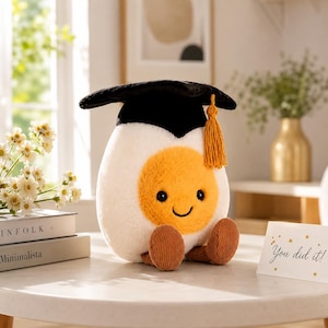 Jellycat Assumable afstuderen ei pluche, gekookt ei knuffel, schattig ei knuffeldier, kawaii afstuderen cadeau, student pluche cadeau